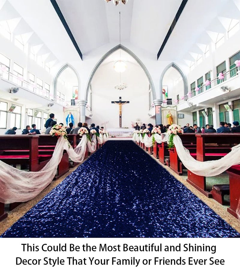 ShiDianYi Sequin Aisles Floor Runner-4FTX15FT Wedding Aisle Runners Navy Blue Floor Carpet Rug Sequin Fabric for Weddings Bridal Runner Rugs Outdoor - Image 3